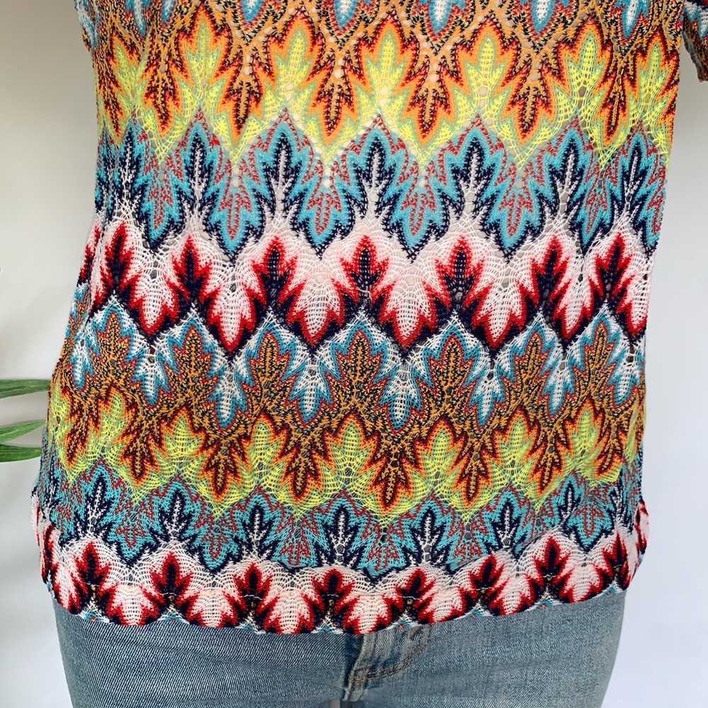 Deadstock 60s! Vintage Mod Dagger Collar Flame Crochet Knit Top - Picture 9 of 13